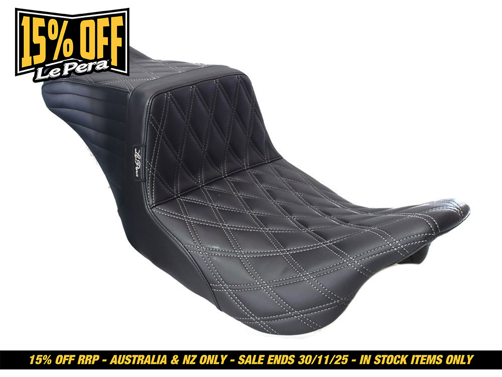 LEPERA SEATS TailWhip Dual Seat with Gun Metal Grey Double Diamond Stitch. Fits Most Touring 2008-2024