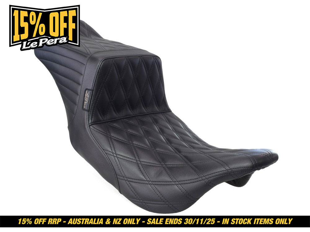 LEPERA SEATS TailWhip Dual Seat with Black Double Diamond Stitch. Fits Most Touring 2008-2024