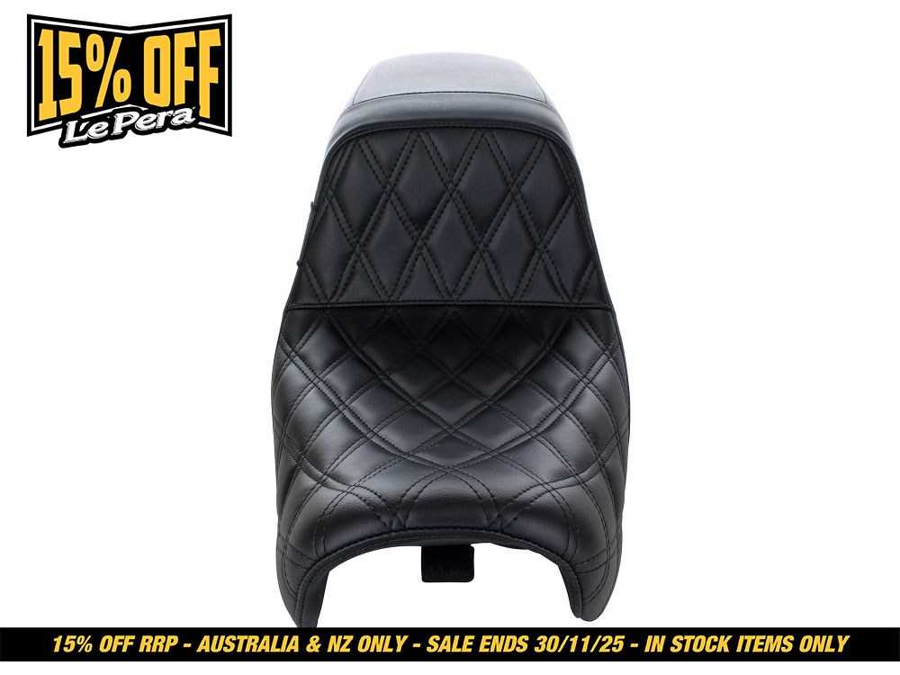 LEPERA SEATS Kickflip Dual Seat with Black Double Diamond Stitch. Fits Dyna 2006-2017.