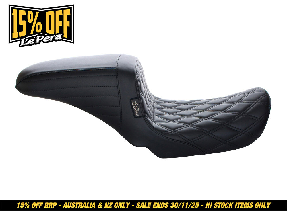 LEPERA SEATS Kickflip Dual Seat with Black Double Diamond Stitch. Fits Dyna 2006-2017.