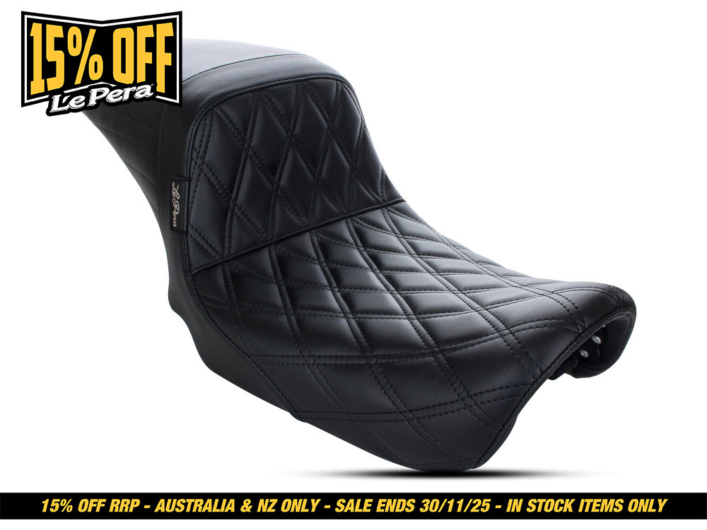 LEPERA SEATS Kickflip Dual Seat with Black Double Diamond Stitch. Fits Dyna 2006-2017.