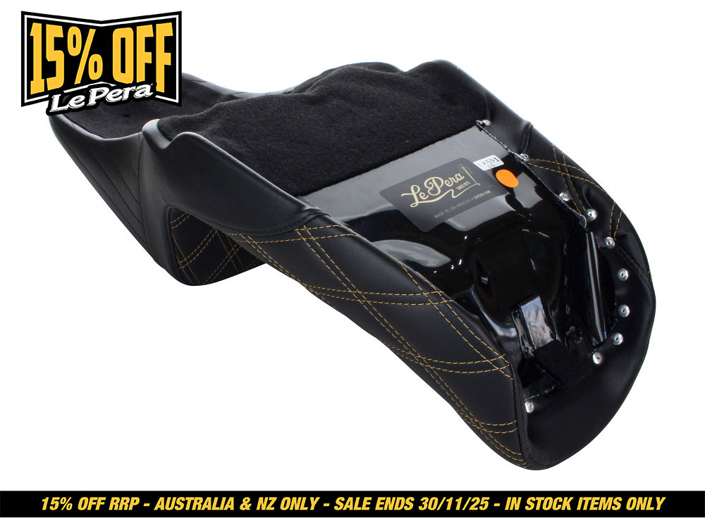 LEPERA SEATS Kickflip Dual Seat with Gold Double Diamond Stitch. Fits Dyna 2006-2017.