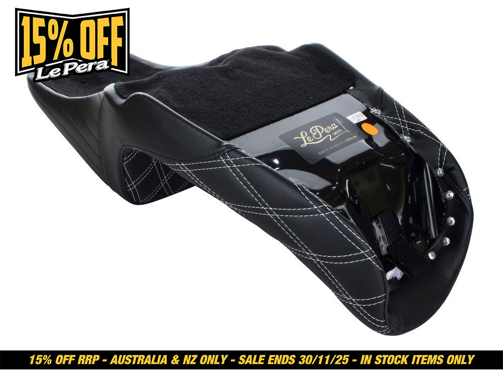 LEPERA SEATS Kickflip Dual Seat with White Double Diamond Stitch. Fits Dyna 2006-2017.