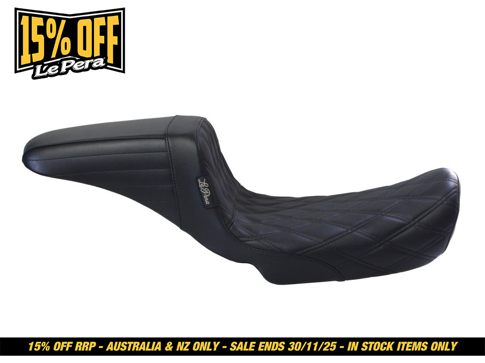 LEPERA SEATS Kickflip Daddy Long Legs Dual Seat with Black Double Diamond Stitch. Fits Dyna 2006-2017.
