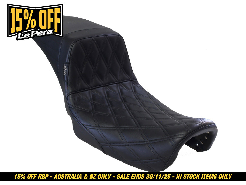 LEPERA SEATS Kickflip Daddy Long Legs Dual Seat with Black Double Diamond Stitch. Fits Dyna 2006-2017.