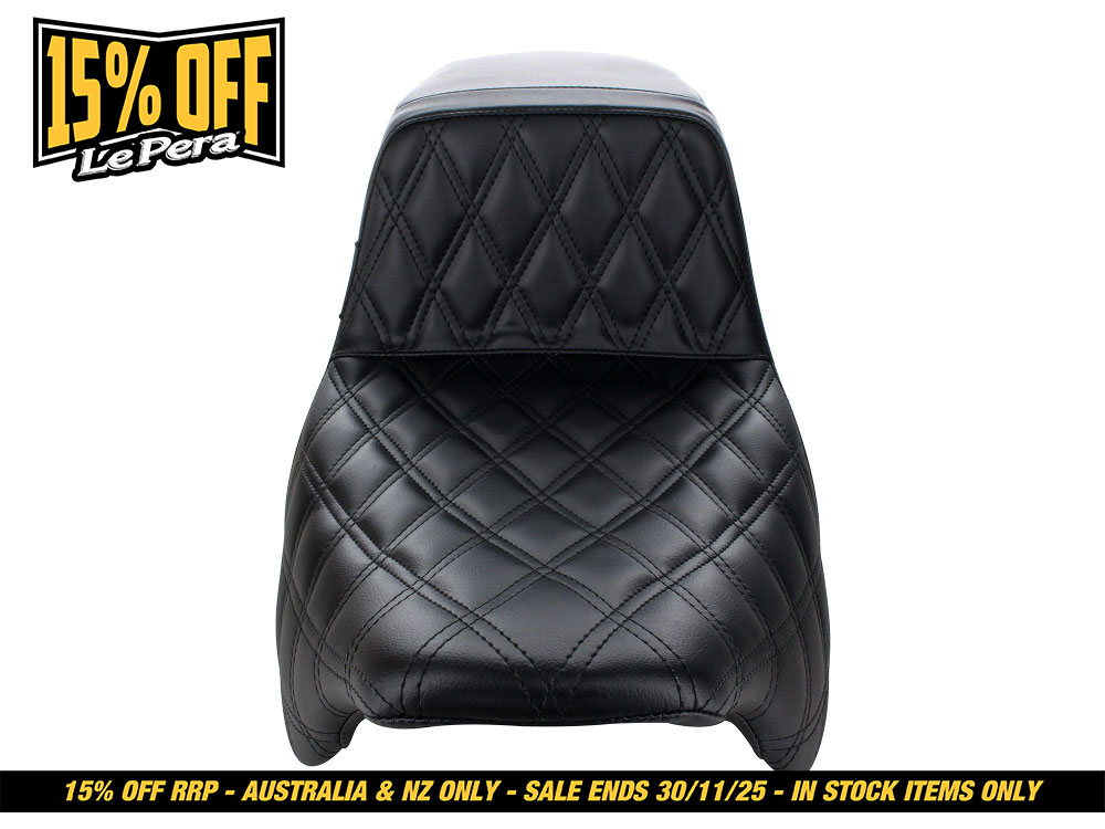 LEPERA SEATS Kickflip Dual Seat with Black Double Diamond Stitch. Fits Most Touring 2008-2024