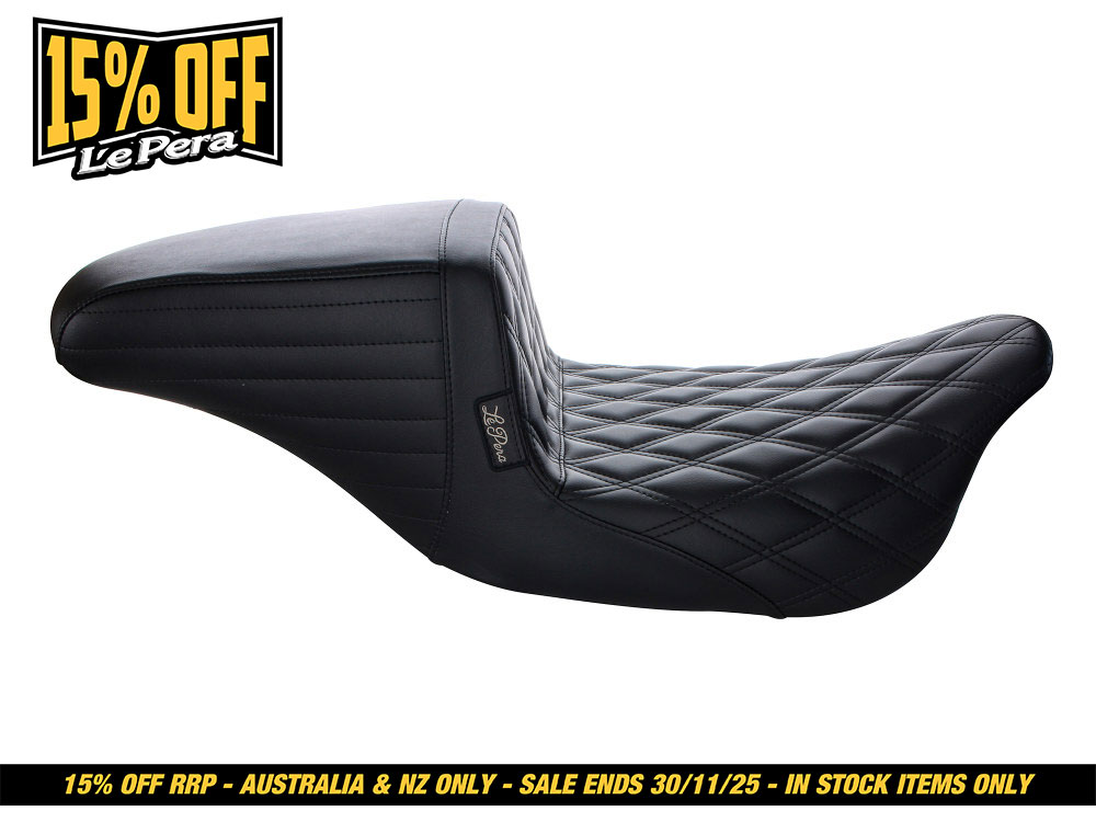 LEPERA SEATS Kickflip Dual Seat with Black Double Diamond Stitch. Fits Most Touring 2008-2024