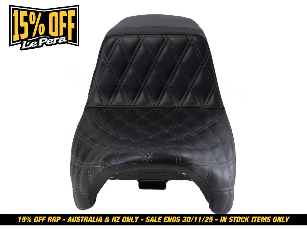 LEPERA SEATS Kickflip Dual Seat with Gun Metal Grey Double Diamond Stitch. Fits Most Touring 2008-2024