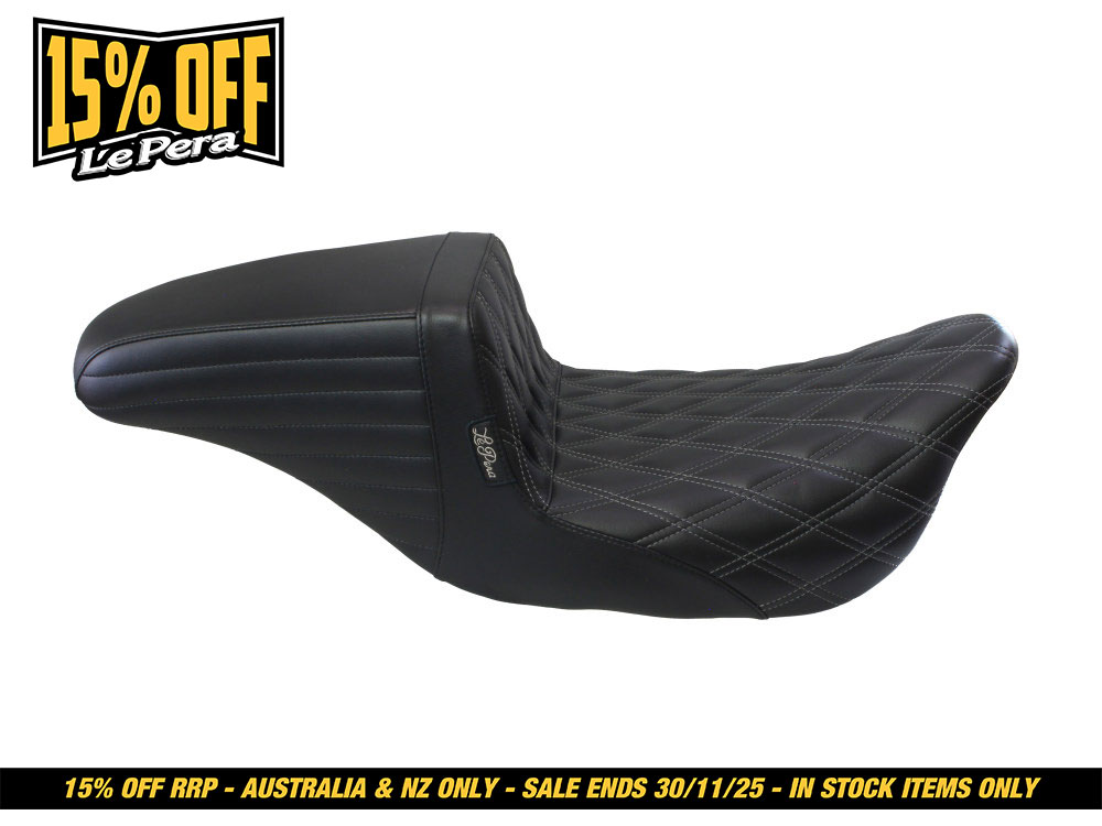 LEPERA SEATS Kickflip Dual Seat with Gun Metal Grey Double Diamond Stitch. Fits Most Touring 2008-2024