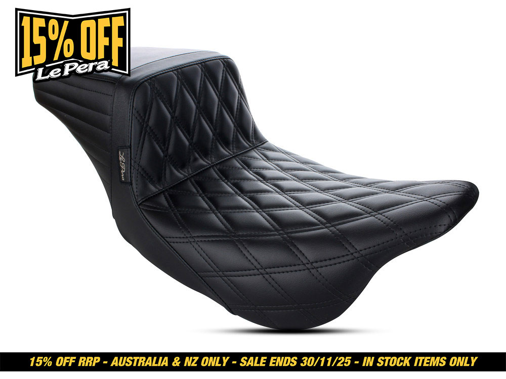 LEPERA SEATS Kickflip Dual Seat with Black Double Diamond Stitch. Fits Most Touring 2008-2024