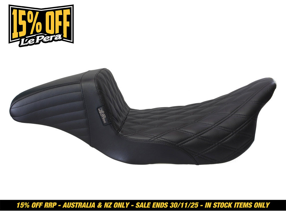 LEPERA SEATS Kickflip Daddy Long Legs Dual Seat with Black Double Diamond Stitch. Fits Most Touring 2008-2024
