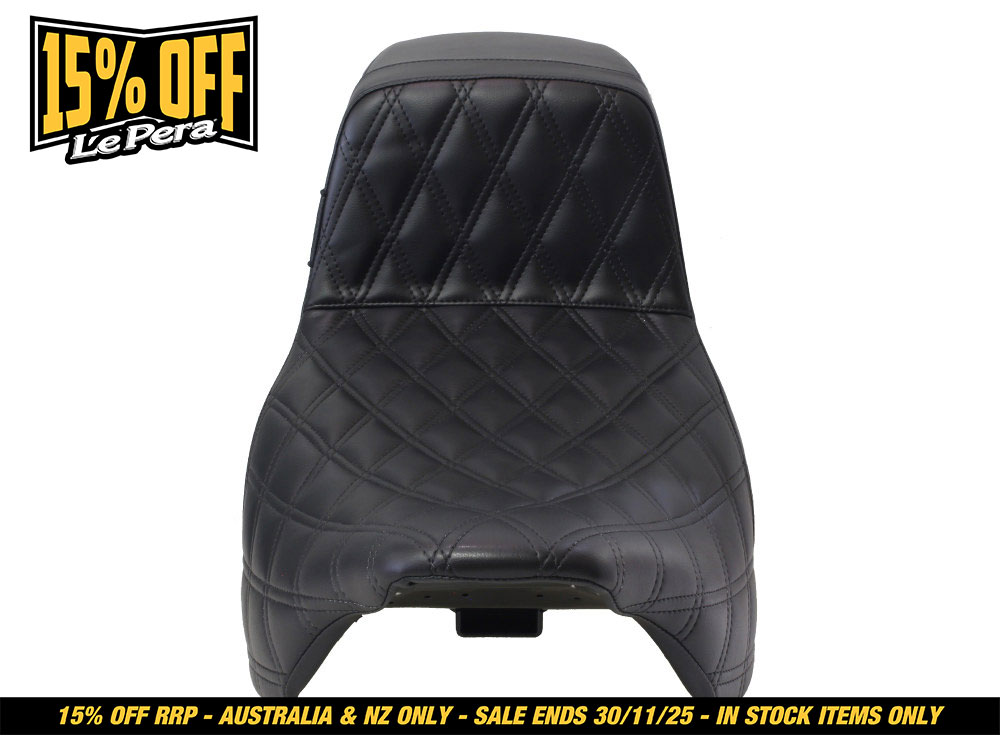 LEPERA SEATS Kickflip Daddy Long Legs Dual Seat with Black Double Diamond Stitch. Fits Most Touring 2008-2024