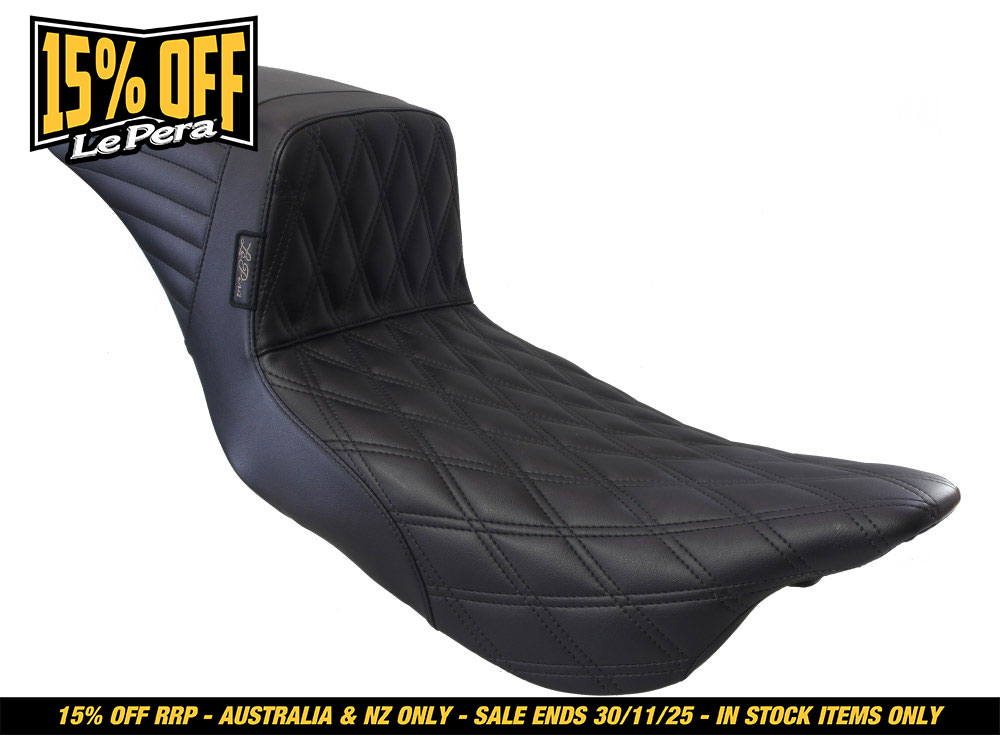 LEPERA SEATS Kickflip Daddy Long Legs Dual Seat with Black Double Diamond Stitch. Fits Most Touring 2008-2024