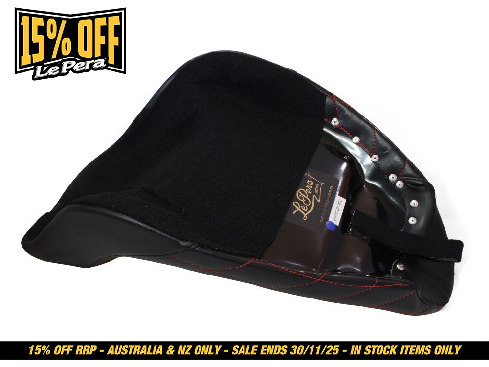 LEPERA SEATS Bare Bones Solo Seat with Red Diamond Stitch. Fits Softail 2006-2017 with 200 OEM Rear Tyre.