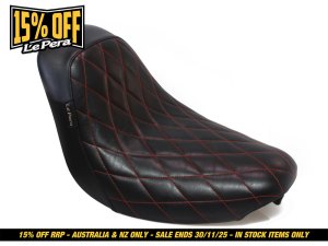 LEPERA SEATS Bare Bones Solo Seat with Red Diamond Stitch. Fits Softail 2006-2017 with 200 OEM Rear Tyre. LEPERA SEATS Bare Bones Solo Seat with Red Diamond Stitch. Fits Softail 2006-2017 with 200 OEM Rear Tyre.