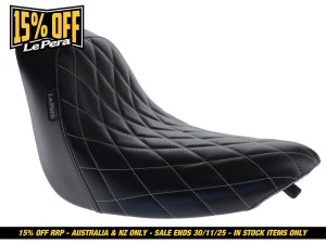 LEPERA SEATS Bare Bones Solo Seat with White Diamond Stitch. Fits Softail 2006-2017 with 200 OEM Rear Tyre. LEPERA SEATS Bare Bones Solo Seat with White Diamond Stitch. Fits Softail 2006-2017 with 200 OEM Rear Tyre.