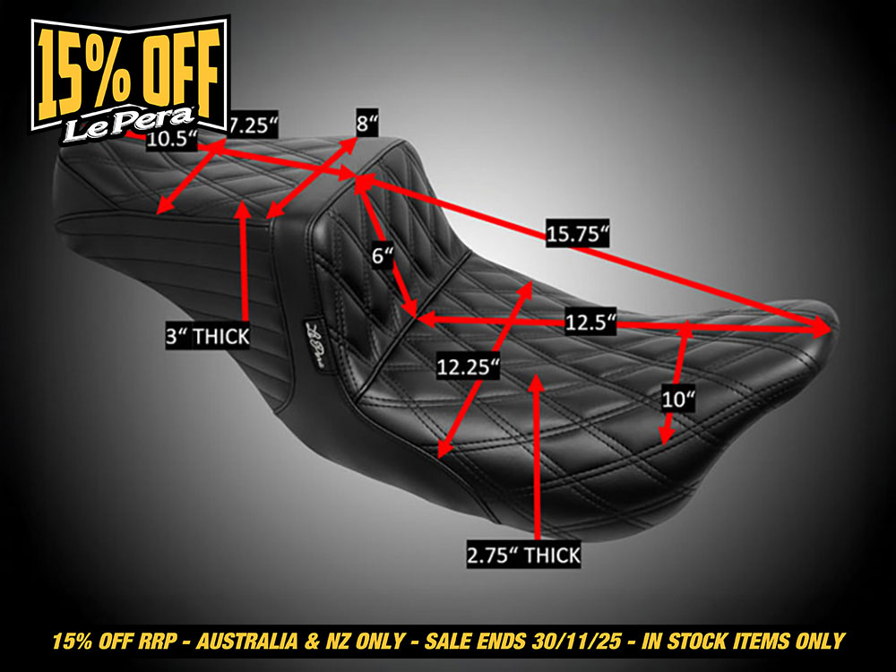 LEPERA SEATS TailWhip Dual Seat with Red Double Diamond Stitch. Fits CVO Touring 2023up, Street Glide & Road Glide 2024up, Touring 2025up