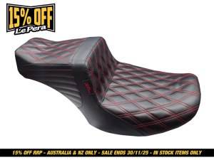 LEPERA SEATS TailWhip Dual Seat with Red Double Diamond Stitch. Fits CVO Touring 2023up, Street Glide & Road Glide 2024up, Touring 2025up LEPERA SEATS TailWhip Dual Seat with Red Double Diamond Stitch. Fits CVO Touring 2023up, Street Glide & Road Glide 2024up, Touring 2025up