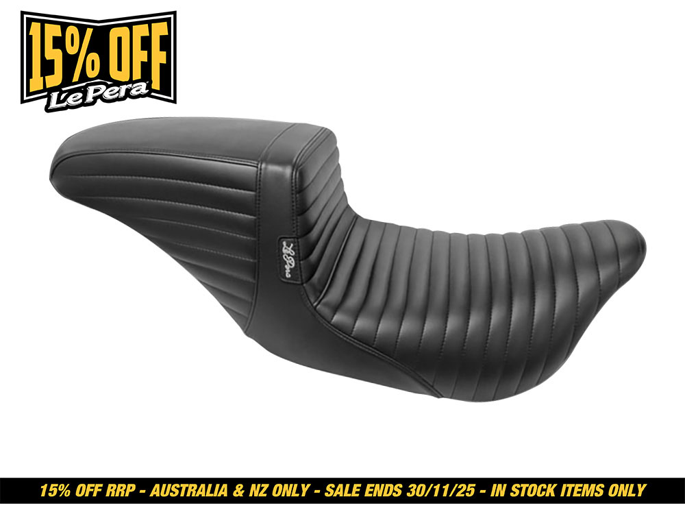 LEPERA SEATS Kickflip Dual Seat with Black Pleated Stitch. Fits CVO Touring 2023up, Street Glide & Road Glide 2024up, Touring 2025up