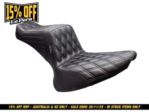 LEPERA SEATS TailWhip Dual Seat – Double Diamond. Fits Softail 2000-2017 with 130 or 150 OEM Rear Tyre. LEPERA SEATS TailWhip Dual Seat – Double Diamond. Fits Softail 2000-2017 with 130 or 150 OEM Rear Tyre.