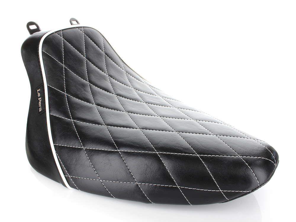 LEPERA SEATS Bare Bones Solo Seat with White Stitching & White Piping. Fits Softail 2008-2017 with 150 OEM Rear Tyre.