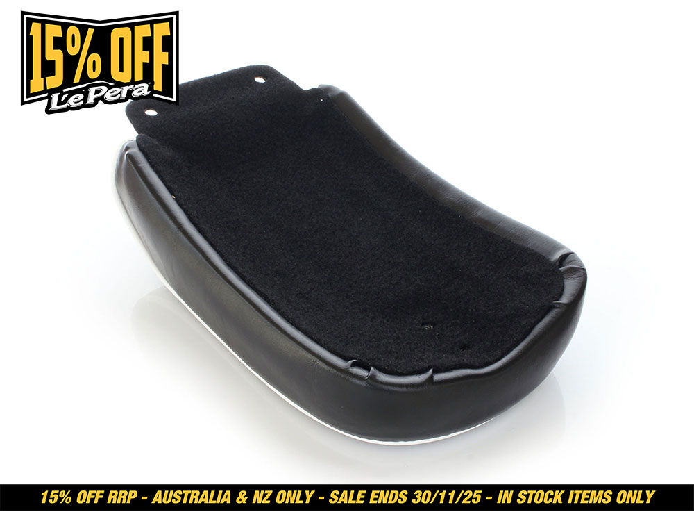 LEPERA SEATS Bare Bones Pillion Pad with White Stitching & White Piping. Fits Softail 2008-2017 with 150 OEM Rear Tyre.