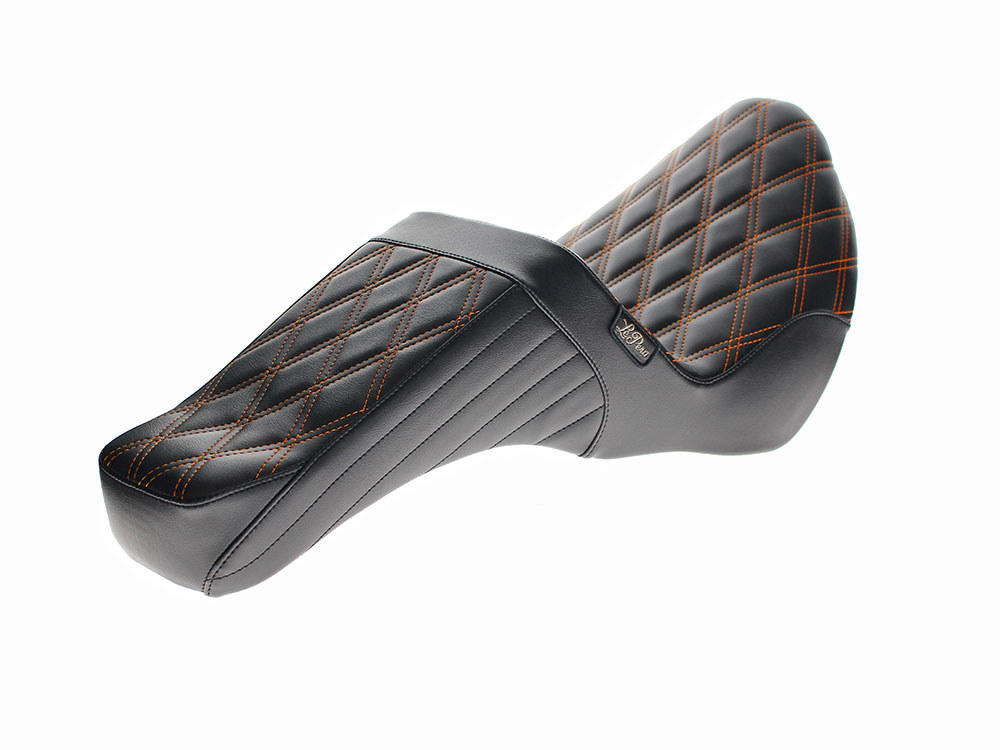 LEPERA SEATS TailWhip Dual Seat with Orange Diamond Stitch. Fits Softail Slim & Street Bob 2018up & Standard 2020up.