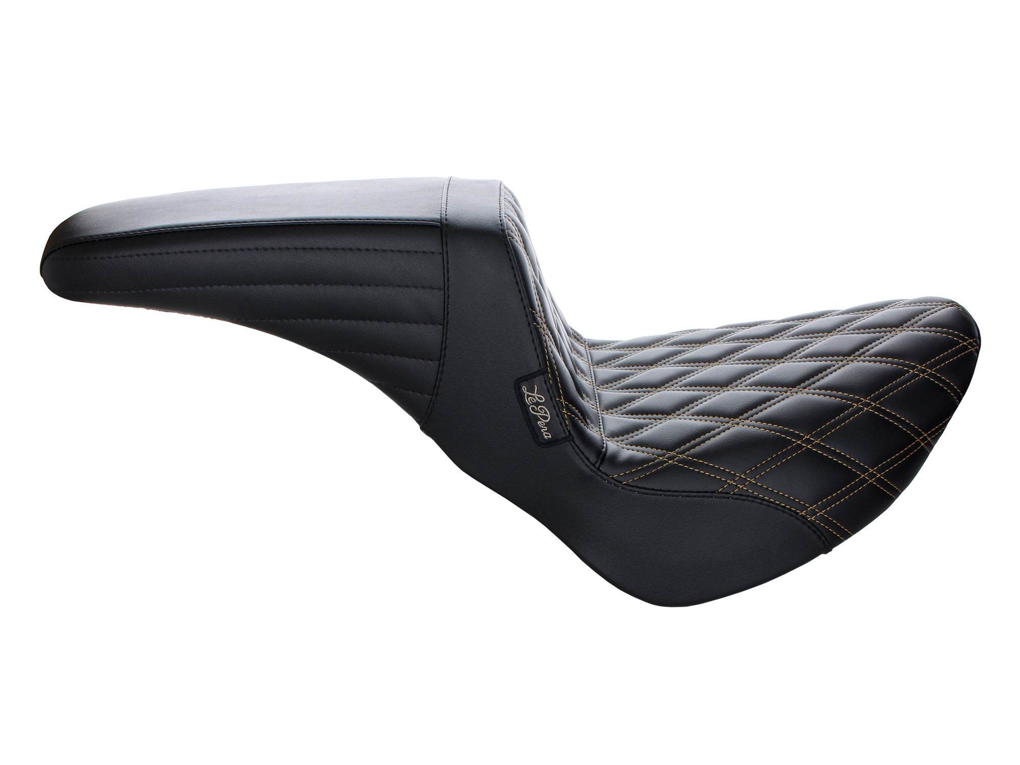 LEPERA SEATS Kickflip Dual Seat with Gold Double Diamond Stitch. Fits Softail Slim & Street Bob 2018up & Standard 2020up.