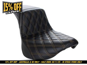 LEPERA SEATS Kickflip Dual Seat with Gold Double Diamond Stitch. Fits Softail Slim & Street Bob 2018up & Standard 2020up. LEPERA SEATS Kickflip Dual Seat with Gold Double Diamond Stitch. Fits Softail Slim & Street Bob 2018up & Standard 2020up.