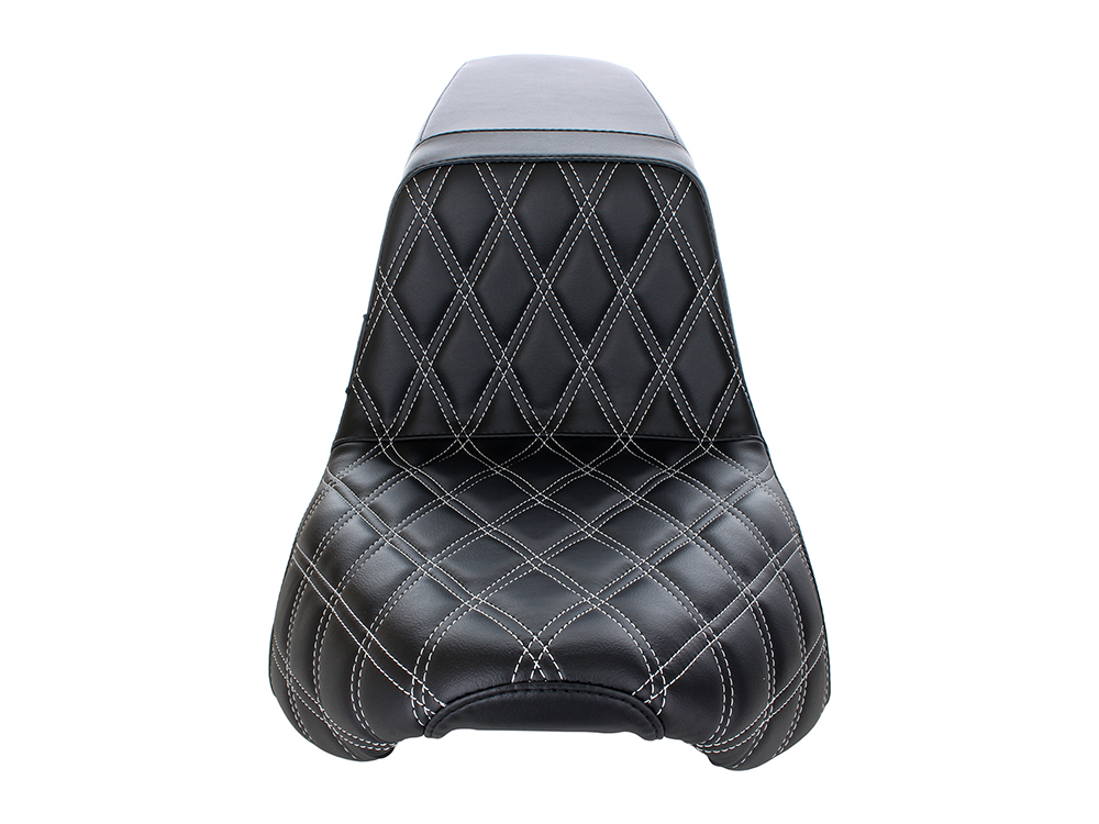 LEPERA SEATS Kickflip Dual Seat with White Double Diamond Stitch. Fits Softail Slim & Street Bob 2018up & Standard 2020up.