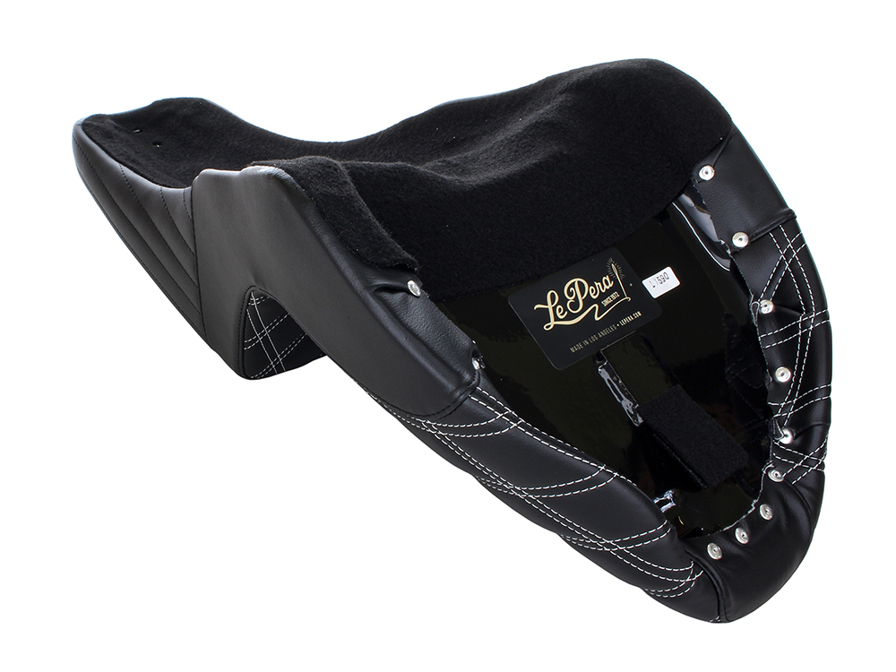 LEPERA SEATS Kickflip Dual Seat with White Double Diamond Stitch. Fits Softail Slim & Street Bob 2018up & Standard 2020up.