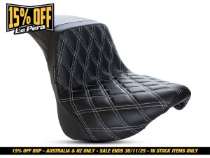LEPERA SEATS Kickflip Dual Seat with White Double Diamond Stitch. Fits Softail Slim & Street Bob 2018up & Standard 2020up. LEPERA SEATS Kickflip Dual Seat with White Double Diamond Stitch. Fits Softail Slim & Street Bob 2018up & Standard 2020up.