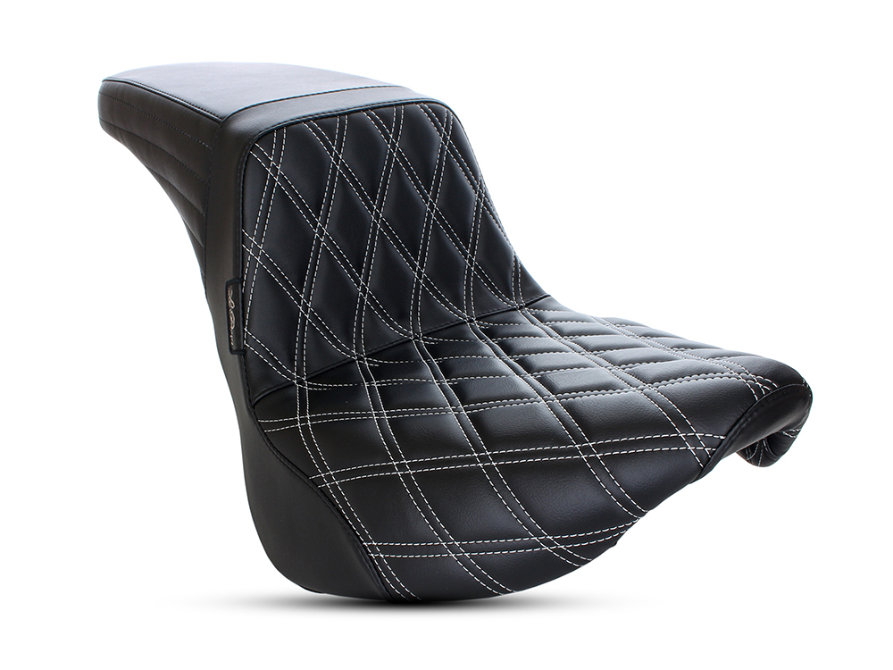 LEPERA SEATS Kickflip Dual Seat with White Double Diamond Stitch. Fits Softail Slim & Street Bob 2018up & Standard 2020up.