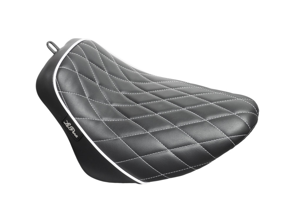 LEPERA SEATS Bare Bones Solo Seat with White Diamond Stitch & Piping. Fits Softail Slim & Street Bob 2018up & Standard 2020up.