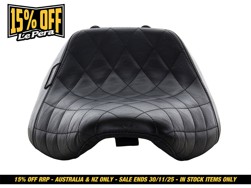 LEPERA SEATS Bare Bones Solo Seat with Black Diamond Stitch. Fits Fatboy 2018up & Breakout 2023up
