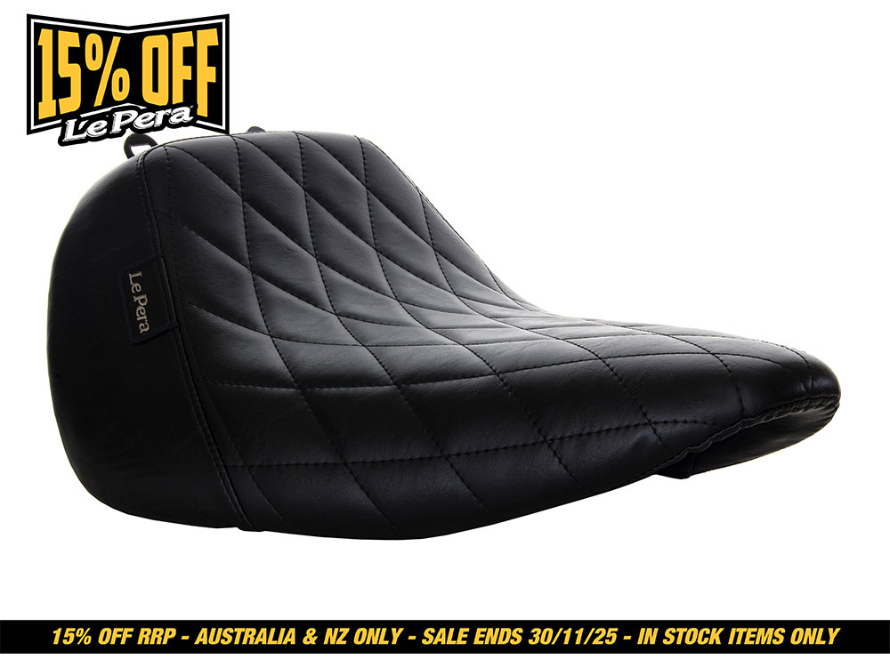 LEPERA SEATS Bare Bones Solo Seat with Black Diamond Stitch. Fits Fatboy 2018up & Breakout 2023up