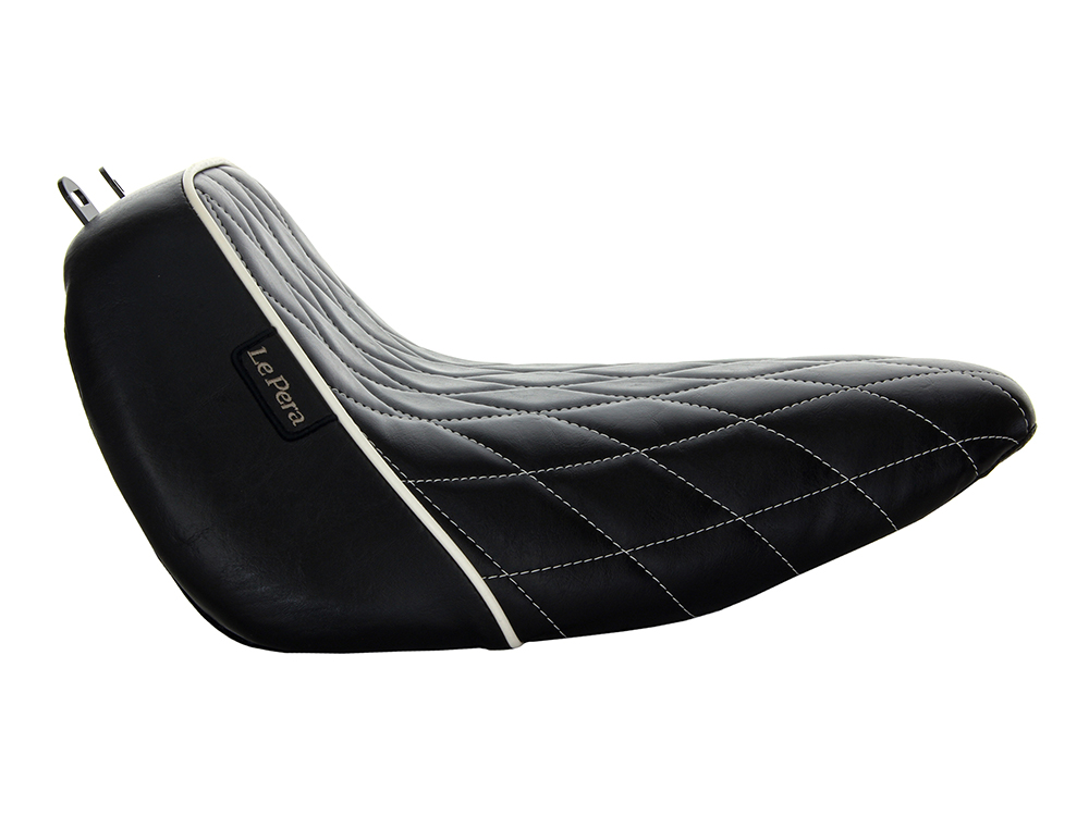 LEPERA SEATS Bare Bones Solo Seat with White Diamond Stitch & Piping. Fits Fatboy 2018up & Breakout 2023up