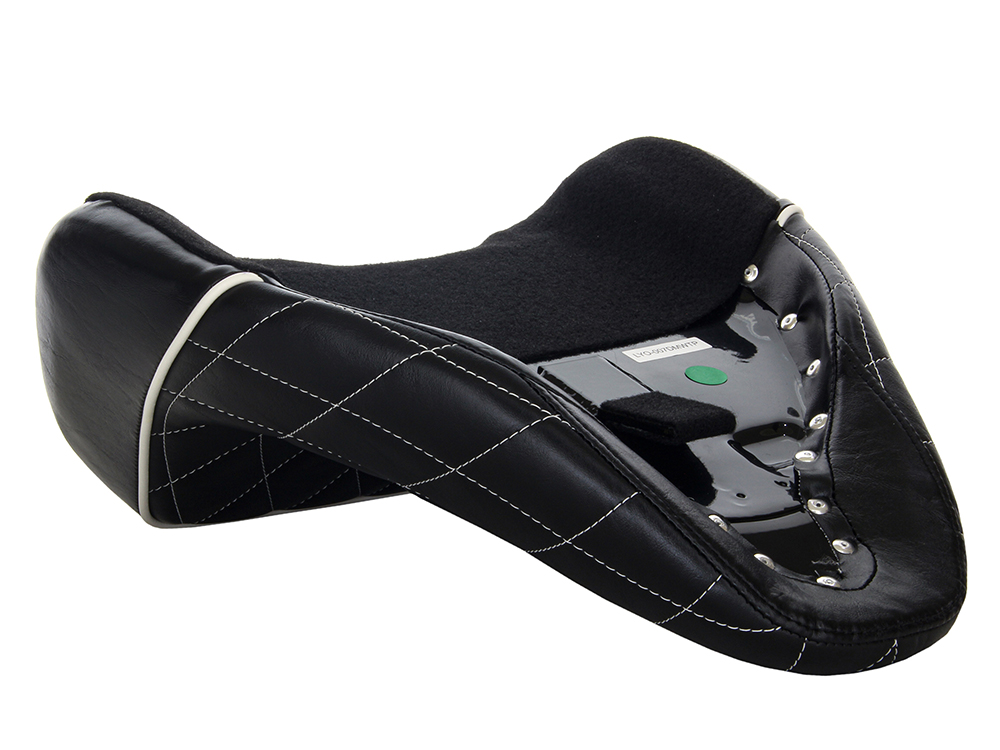 LEPERA SEATS Bare Bones Solo Seat with White Diamond Stitch & Piping. Fits Fatboy 2018up & Breakout 2023up
