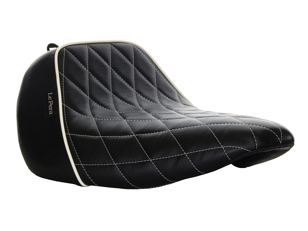 LEPERA SEATS Bare Bones Solo Seat with White Diamond Stitch & Piping. Fits Fatboy 2018up & Breakout 2023up
