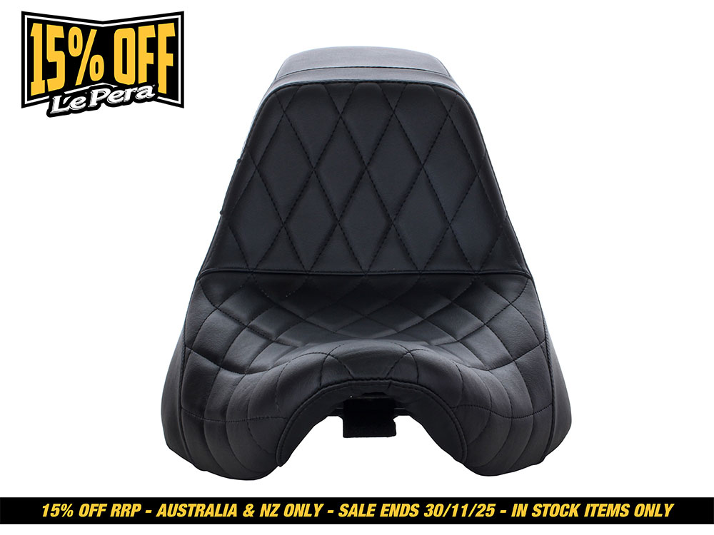 LEPERA SEATS KickFlip Dual Seat with Black Diamond Stitch. Fits Fatboy 2018up & Breakout 2023up