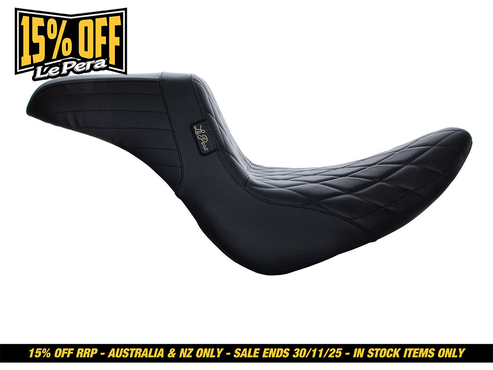 LEPERA SEATS KickFlip Dual Seat with Black Diamond Stitch. Fits Fatboy 2018up & Breakout 2023up