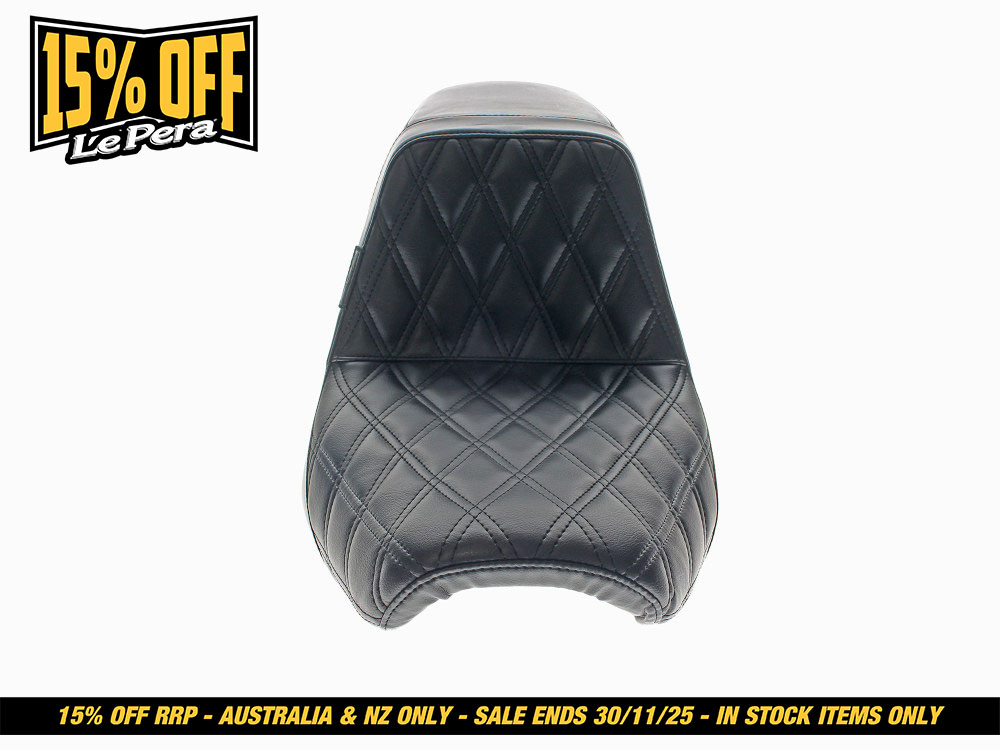 LEPERA SEATS KickFlip Dual Seat with Black Diamond Stitch. Fits Fat Bob 2018-2024