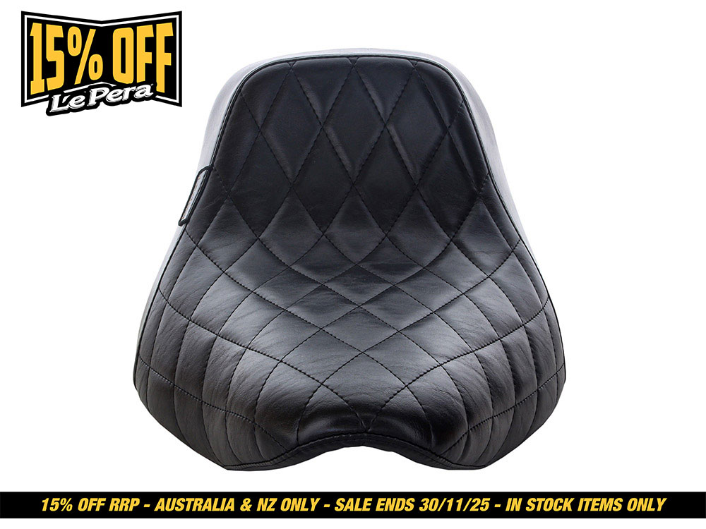LEPERA SEATS Bare Bones Solo Seat with Black Diamond Stitch. Fits Sport Glide & Low Rider 2018up & Low Rider S 2020up.