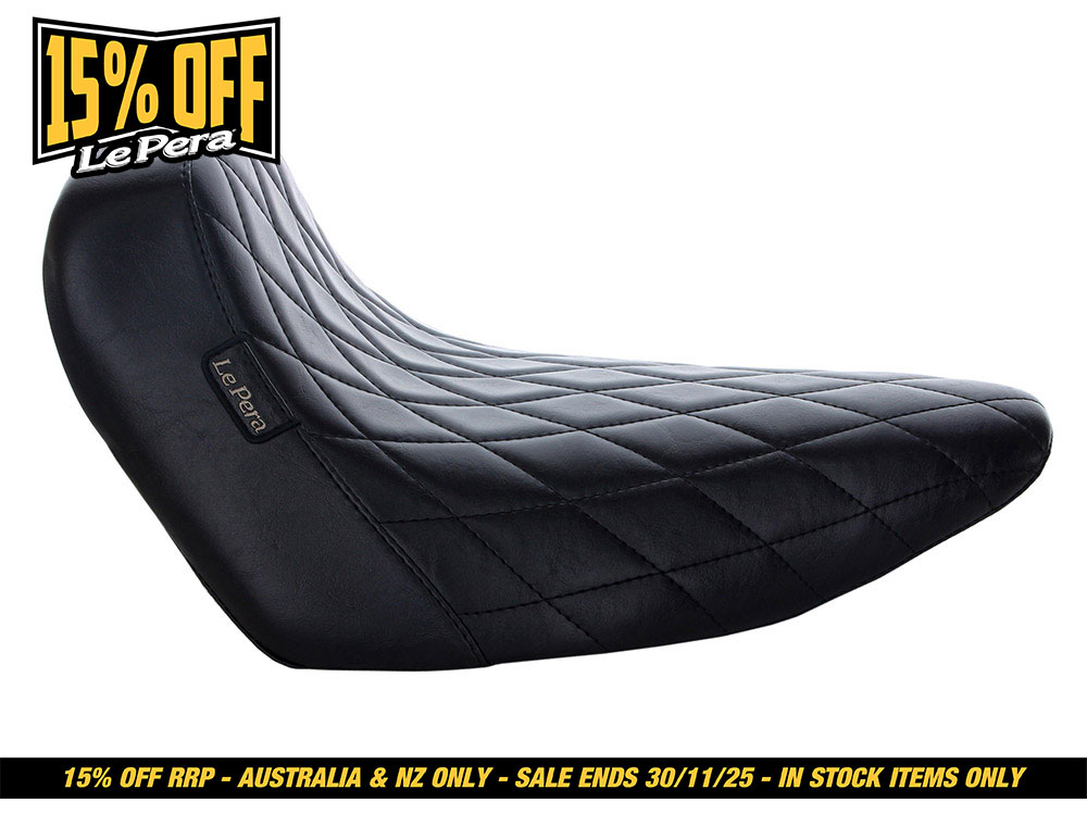 LEPERA SEATS Bare Bones Solo Seat with Black Diamond Stitch. Fits Sport Glide & Low Rider 2018up & Low Rider S 2020up.