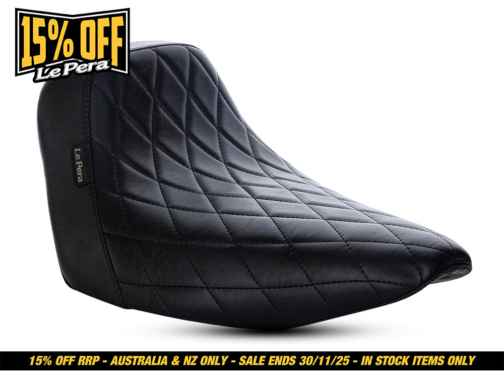 LEPERA SEATS Bare Bones Solo Seat with Black Diamond Stitch. Fits Sport Glide & Low Rider 2018up & Low Rider S 2020up.