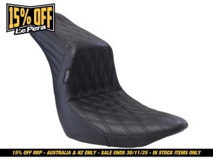 LEPERA SEATS TailWhip Dual Seat with Black Diamond Stitch. Fits Sport Glide & Low Rider 2018up & Low Rider S 2020up. LEPERA SEATS TailWhip Dual Seat with Black Diamond Stitch. Fits Sport Glide & Low Rider 2018up & Low Rider S 2020up.