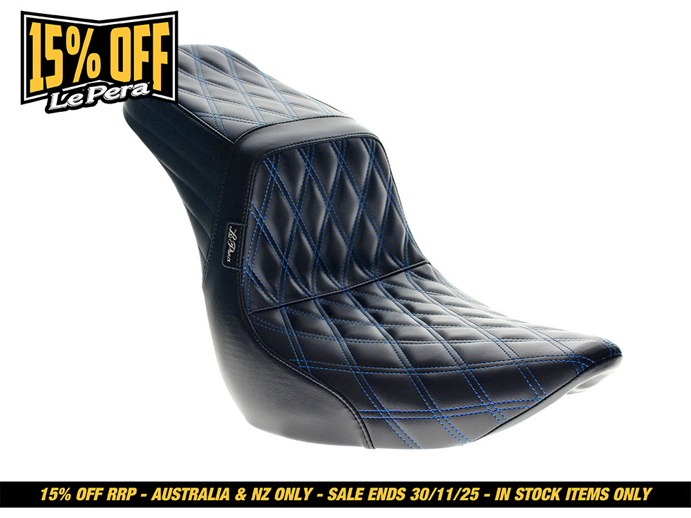 LEPERA SEATS TailWhip Dual Seat with Blue Diamond Stitch. Fits Sport Glide & Low Rider 2018up & Low Rider S 2020up.
