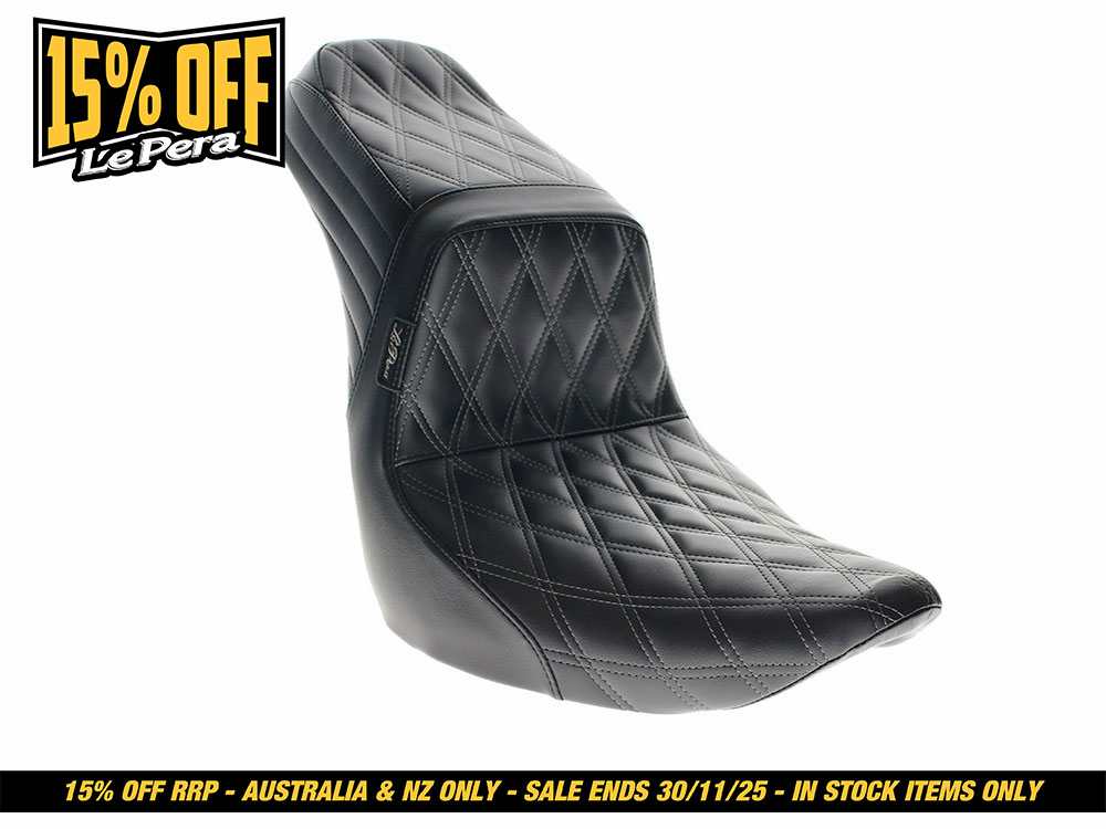LEPERA SEATS TailWhip Dual Seat with Gun Metal Grey Diamond Stitch. Fits Sport Glide & Low Rider 2018up & Low Rider S 2020up.