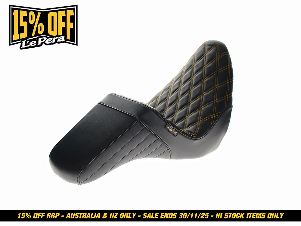 LEPERA SEATS KickFlip Dual Seat with Gold Double Diamond Stitch. Fits Sport Glide & Low Rider 2018up & Low Rider S 2020up.