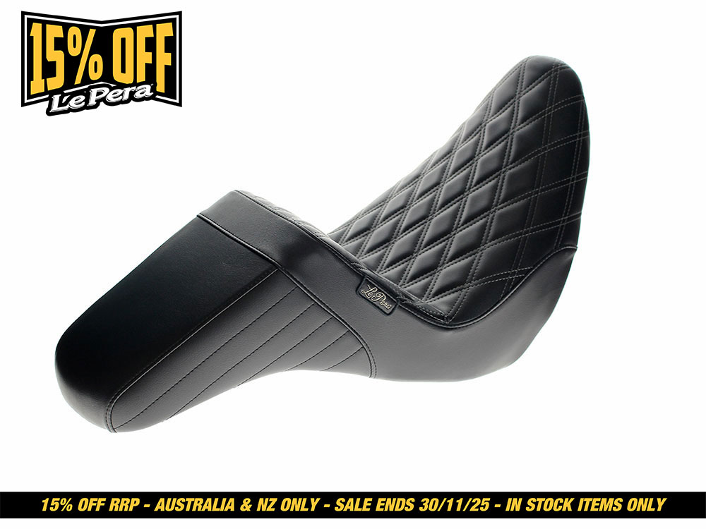 LEPERA SEATS KickFlip Dual Seat with Gun Metal Grey Double Diamond Stitch. Fits Sport Glide & Low Rider 2018up & Low Rider S 2020up.